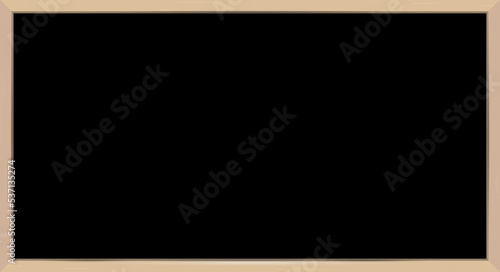 Black empty school board in a light wooden frame. Horizontal menu chalkboard template for cafe or restaurant. 3D realistic vector illustration.