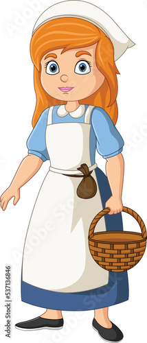 Cartoon medieval female carrying wicker basket