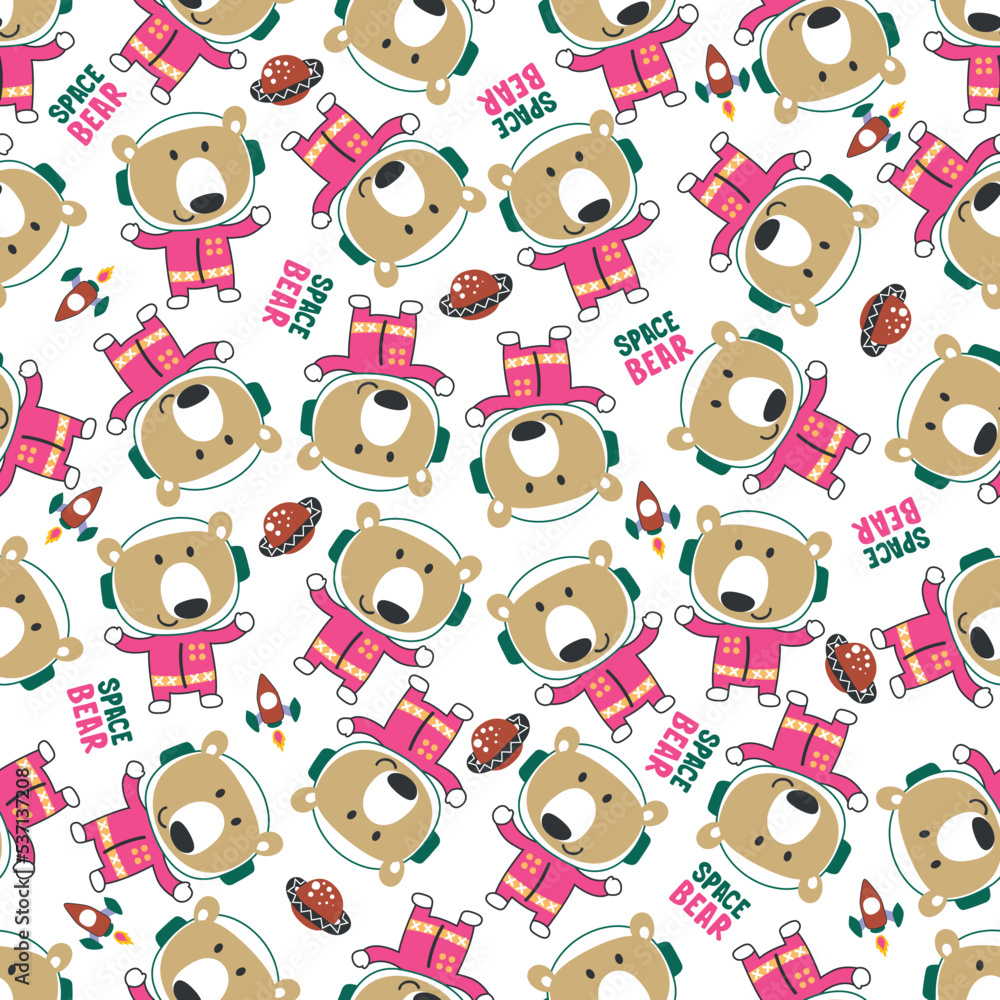 Fototapeta premium Vector illustration of cute cartoon astronauts little animal in space, Can be used for t-shirt print, Creative vector childish background for fabric textile, nursery wallpaper and other decoration.
