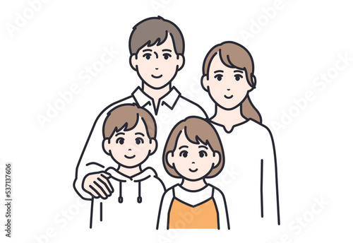 4人家族：若い夫婦と子供2人のシンプルなベクターイラスト素材