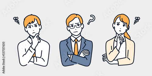 考える会社員のシンプルなベクターイラストセット素材