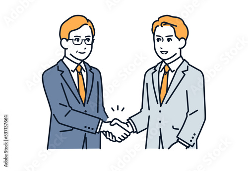 握手をするスーツのミドル男性のシンプルなベクターイラスト素材