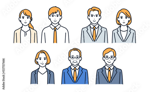 会社員のシンプルな顔アイコンのベクターイラストセット素材