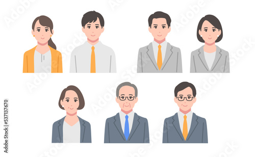 ビジネス人物のシンプルな顔アイコンのベクターイラストセット素材
