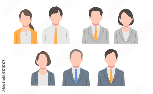 ビジネス人物のシンプルな顔アイコンのベクターイラストセット素材