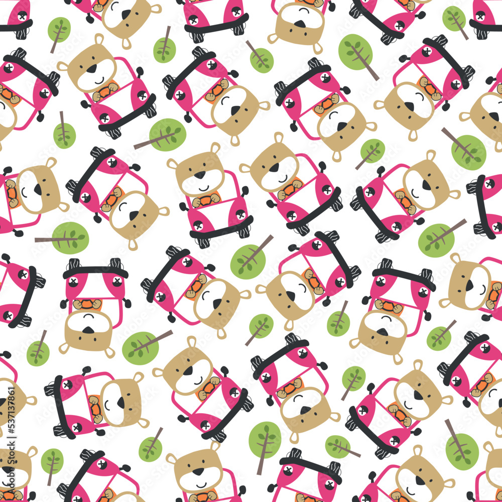 Vector illustration of funy animal driving the red car. Can be used for t-shirt print, Creative vector childish background for fabric textile, nursery wallpaper and other decoration. Vector illustration of funy animal driving the red car. Can be used for t-shirt print, Creative vector childish background for fabric textile, nursery wallpaper and other decoration.