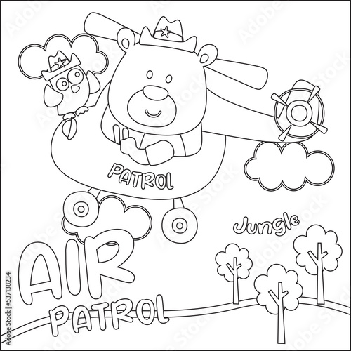 Vector illustration of cute cartoon animal pilot. Childish design for kids activity colouring book or page.