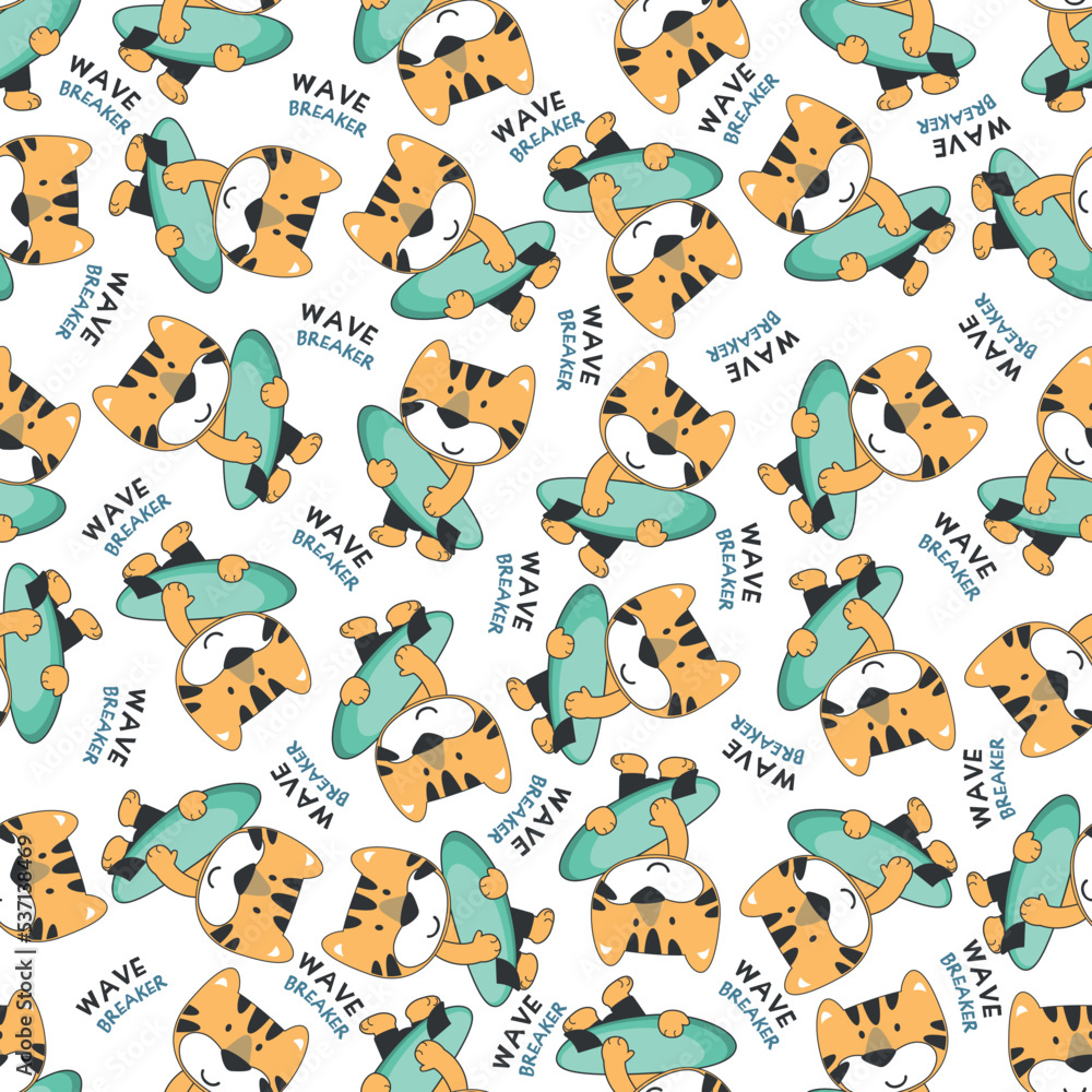 Vector illustration of cute little animal with a surfboard, Can be used for t-shirt print, Creative vector childish background for fabric textile, nursery wallpaper and other decoration. Vector illustration of cute little animal with a surfboard, Can be used for t-shirt print, Creative vector childish background for fabric textile, nursery wallpaper and other decoration.