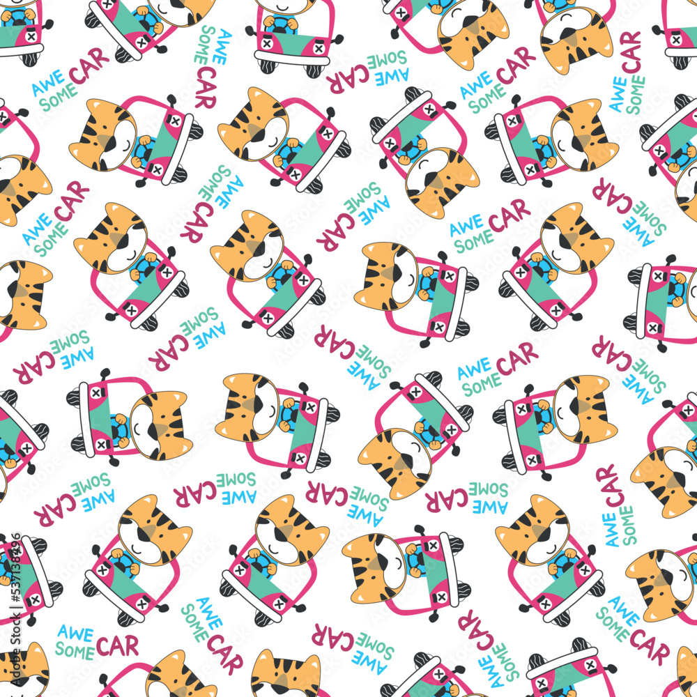 Vector illustration of funy animal driving the red car. Can be used for t-shirt print, Creative vector childish background for fabric textile, nursery wallpaper and other decoration. Vector illustration of funy animal driving the red car. Can be used for t-shirt print, Creative vector childish background for fabric textile, nursery wallpaper and other decoration.
