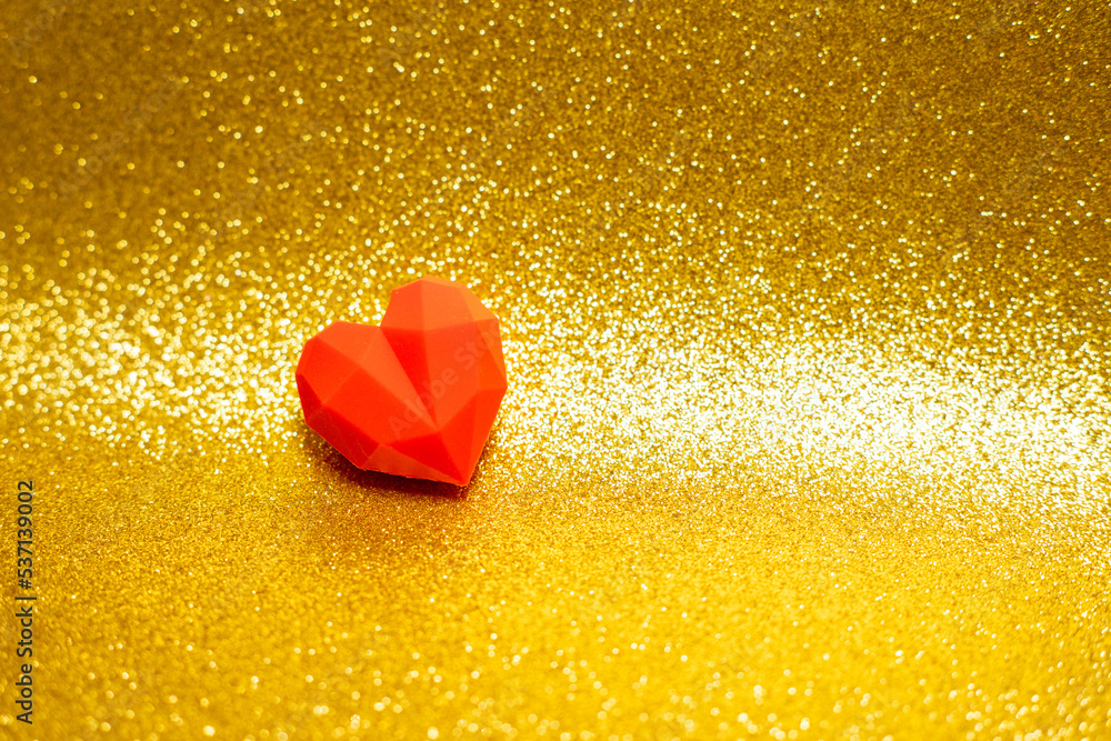 Red heart on lights background,Gold Glitter Sparkle Confetti Background