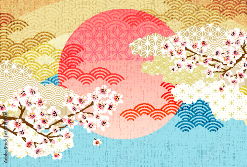 桜　日の出　年賀状　背景