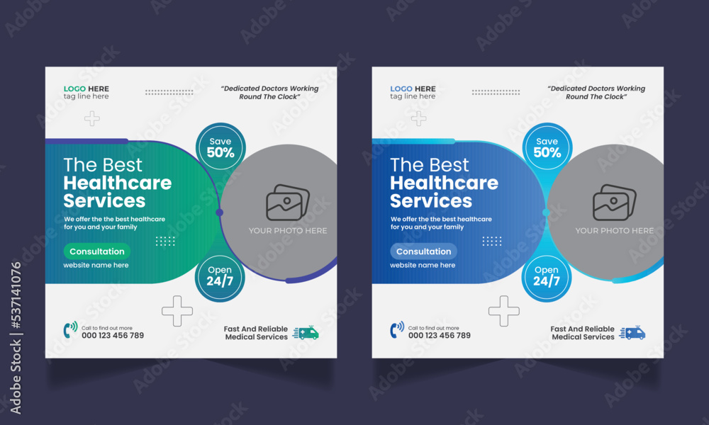 Medical healthcare social media post design and web banner template