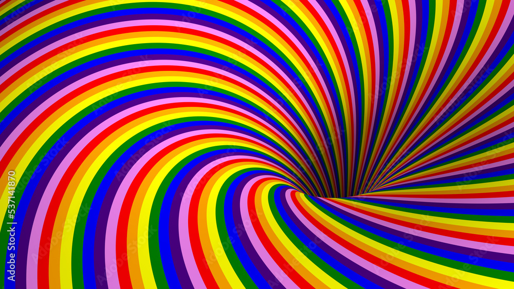 3D Surreal Striped Rainbow Pattern Background And Hole