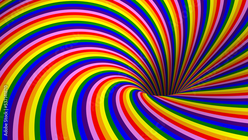 3D Surreal Striped Rainbow Pattern Background And Hole