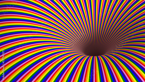 3D Surreal Striped Rainbow Pattern Background And Hole