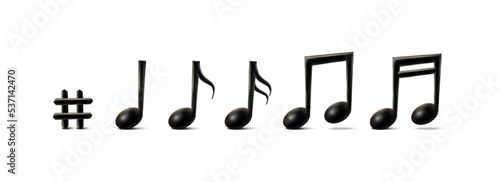 3d realistic vector icon set of music symbols notes of clef, bass or treble. Tune quaver. 
