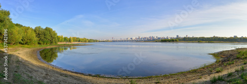 Panorama of the Ob river bank in the morning