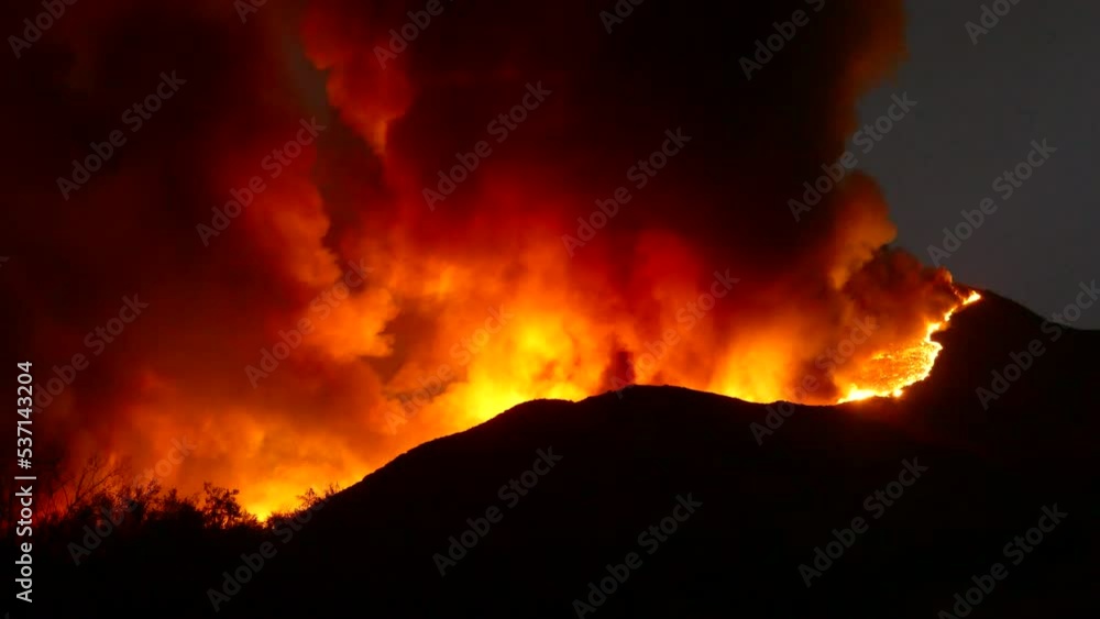 Big Flames, Smoke and Vapor Above Hills in California USA, Wildfire Natural Disaster and Environment Danger Big Flames, Smoke and Vapor Above Hills in California USA, Wildfire Natural Disaster and Environment Danger