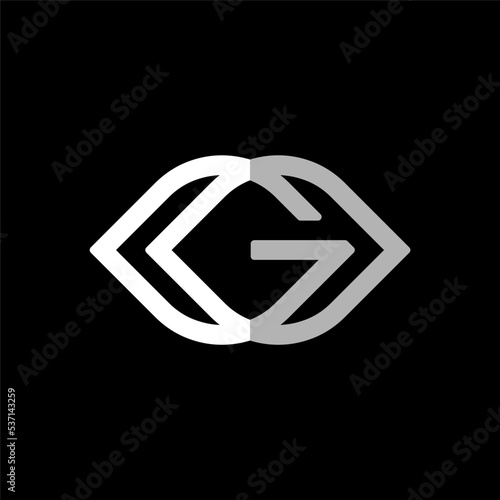 Initial letter G logo template with geometric lips or mouth line art illustration in flat design monogram symbol