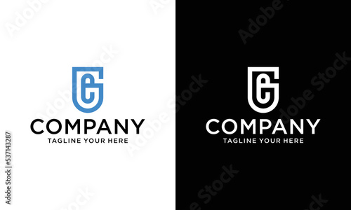 letter G and E monogram square shape logo white black background.