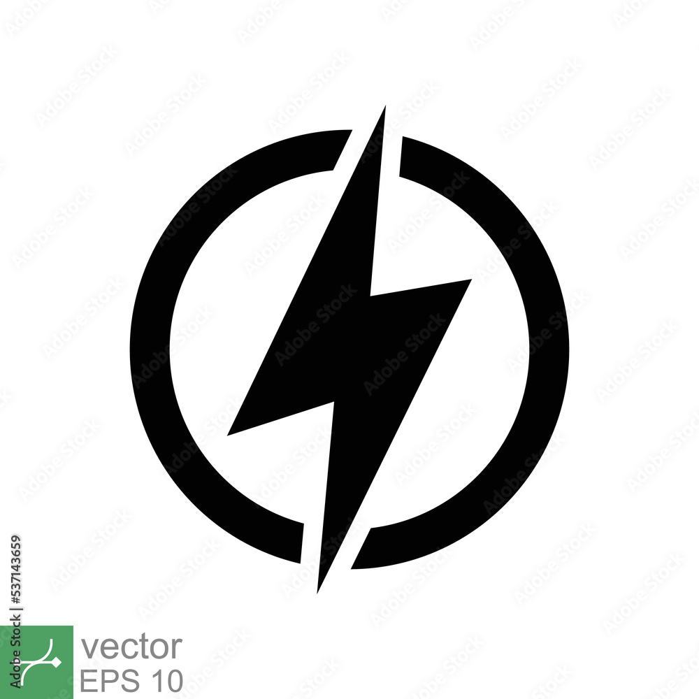 Power icon. Simple solid style. Lightning in circle, electric, flash, battery charge, voltage, thunder, bolt, storm, energy concept. Glyph vector illustration isolated on white background. EPS 10. Power icon. Simple solid style. Lightning in circle, electric, flash, battery charge, voltage, thunder, bolt, storm, energy concept. Glyph vector illustration isolated on white background. EPS 10.