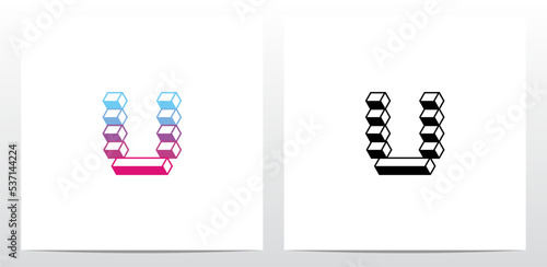 Square Horizontal Bar Letter Logo Design U