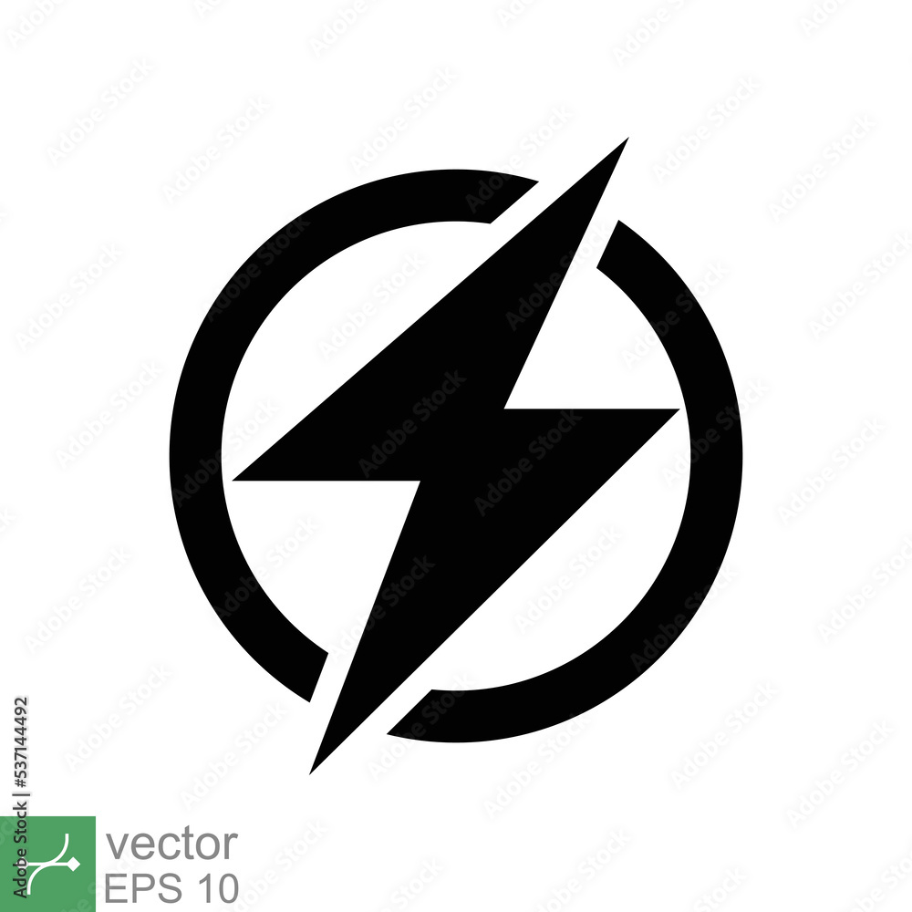 Power icon. Simple solid style. Lightning in circle, electric, flash, battery charge, voltage, thunder, bolt, storm, energy concept. Glyph vector illustration isolated on white background. EPS 10. Power icon. Simple solid style. Lightning in circle, electric, flash, battery charge, voltage, thunder, bolt, storm, energy concept. Glyph vector illustration isolated on white background. EPS 10.