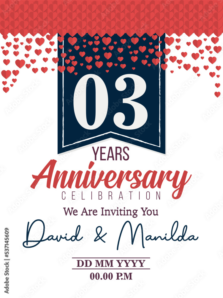 Obraz premium 03rd Years Anniversary Logo Celebration With Love for celebration event, birthday, wedding, greeting card, and invitation