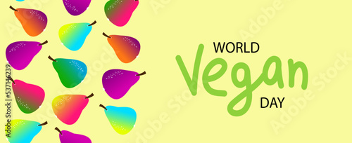 bright juicy fruits, World Vegetarian Day concept. conscious choice in favor of a healthy diet.vector flat banner