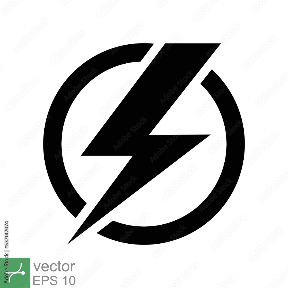 Power icon. Simple solid style. Lightning in circle, electric, flash, battery charge, voltage, thunder, bolt, storm, energy concept. Glyph vector illustration isolated on white background. EPS 10. Power icon. Simple solid style. Lightning in circle, electric, flash, battery charge, voltage, thunder, bolt, storm, energy concept. Glyph vector illustration isolated on white background. EPS 10.