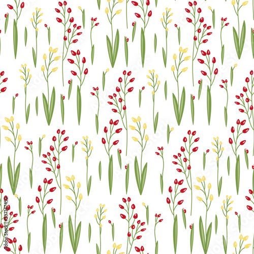 pattern with simple and cute wildflowers. Vector illustrationpattern with simple and cute wildflowers on a white background