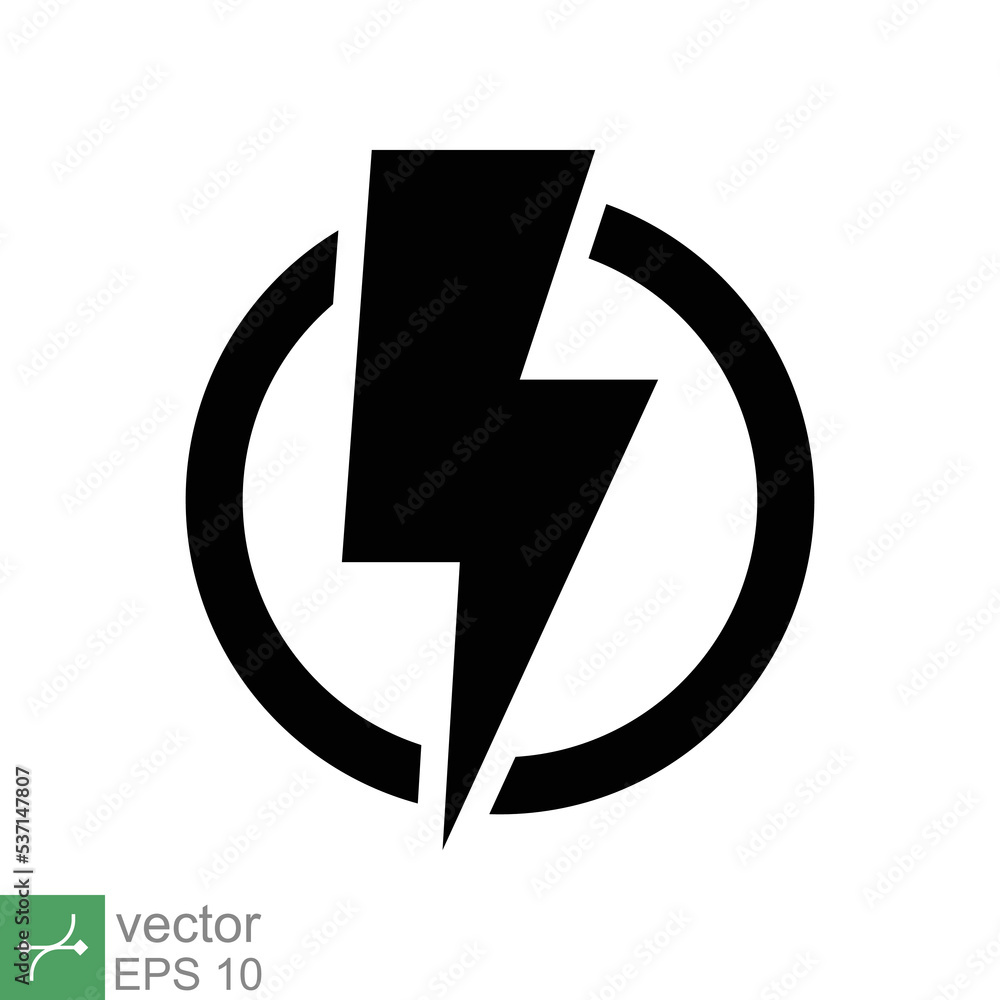 Power icon. Simple solid style. Lightning in circle, electric, flash, battery charge, voltage, thunder, bolt, storm, energy concept. Glyph vector illustration isolated on white background. EPS 10. Power icon. Simple solid style. Lightning in circle, electric, flash, battery charge, voltage, thunder, bolt, storm, energy concept. Glyph vector illustration isolated on white background. EPS 10.