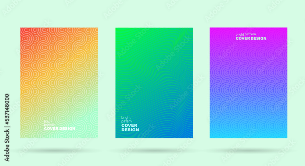 Color gradient background geometric, halftone, pattern, vector, abstract, trendy line graphic design. Simple minimal elements in halftone color gradient, modern, posters set.