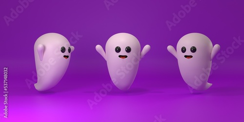 Obraz na płótnie 3D rendering of white ghost spirit on purple background for Halloween concept