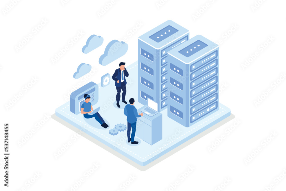 Data center concept with character. Can use for web banner, infographics, hero images, isometric vector modern illustration Data center concept with character. Can use for web banner, infographics, hero images, isometric vector modern illustration