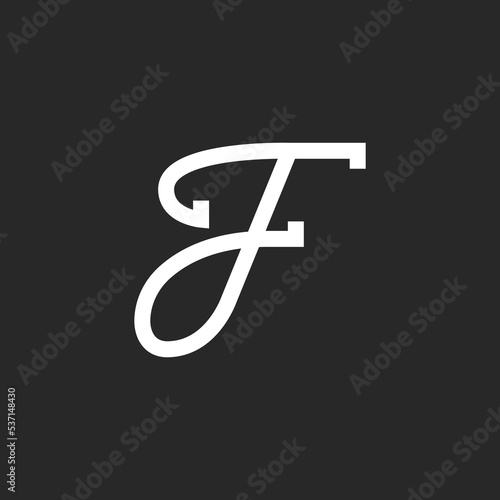 Calligraphic italic letter F logo initial monogram, handwritten creative script font letter for identity.