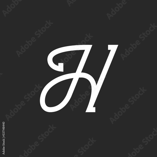 Calligraphic italic letter H logo monogram, handwritten cursive letter with smooth elegant mono line.