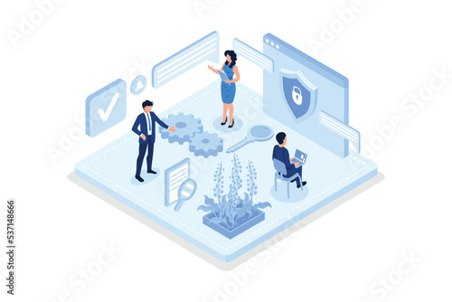 Laptop with Firewall Protection Shield on Screen. Personal Information and Data Safety. Password Security. Cyber Security and Data Protection Concept, isometric vector modern illustration
