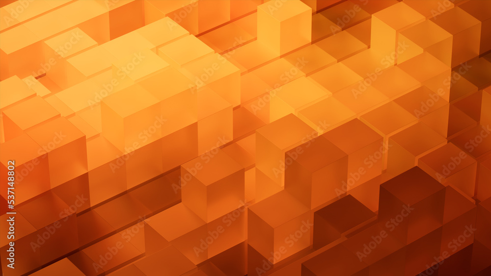 Modern Tech Background with Precisely Arranged Translucent Blocks. Orange and Yellow, 3D Render. Modern Tech Background with Precisely Arranged Translucent Blocks. Orange and Yellow, 3D Render.