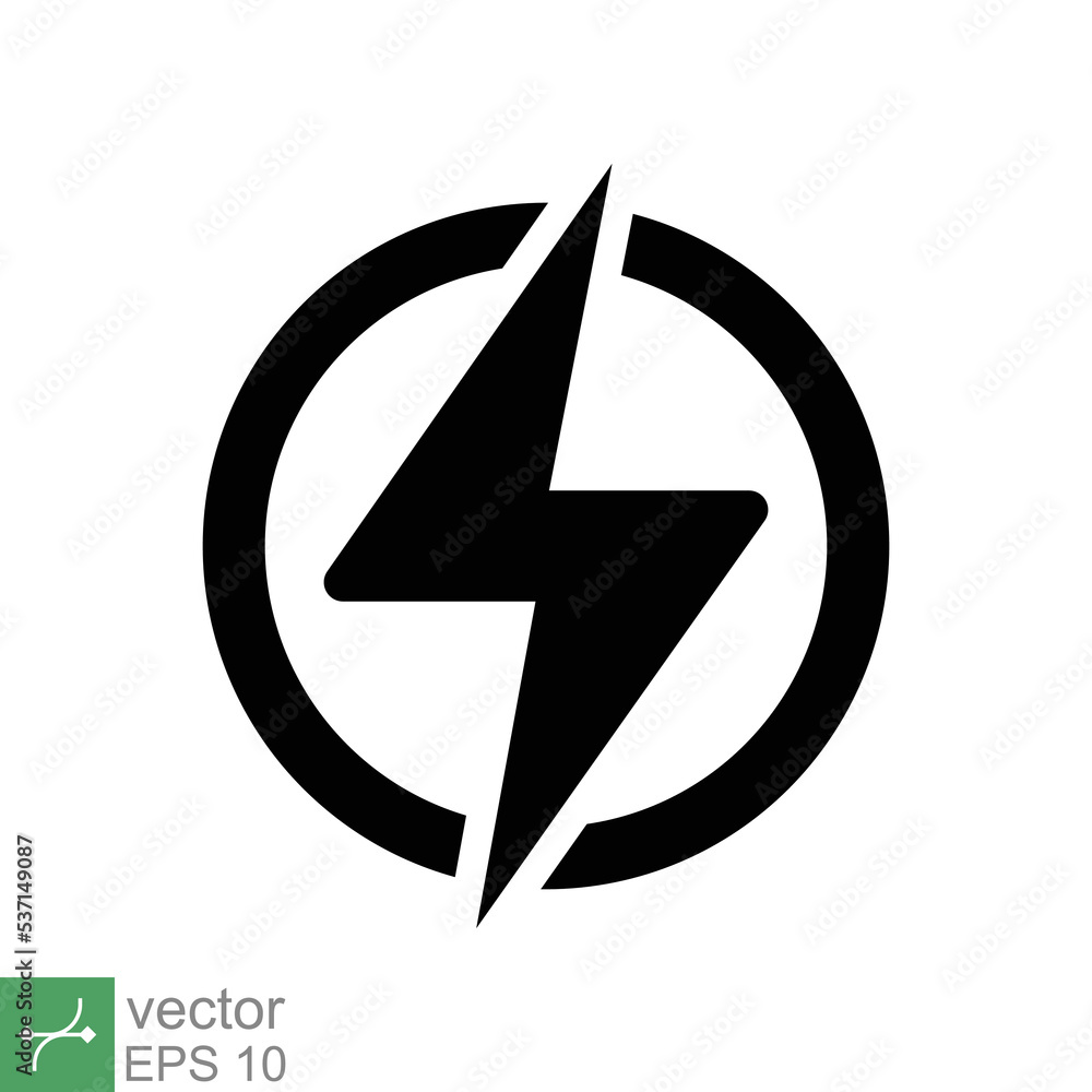 Power icon. Simple solid style. Lightning in circle, electric, flash, battery charge, voltage, thunder, bolt, storm, energy concept. Glyph vector illustration isolated on white background. EPS 10. Power icon. Simple solid style. Lightning in circle, electric, flash, battery charge, voltage, thunder, bolt, storm, energy concept. Glyph vector illustration isolated on white background. EPS 10.