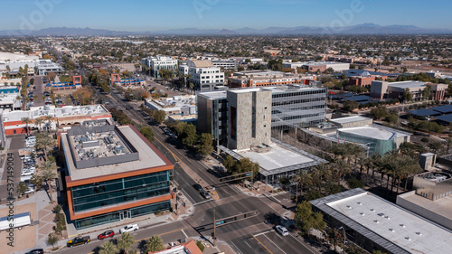 Chandler, Arizona, USA - January 4, 2022: Afternoon sunlight shines on the urban core of downtown Chandler. photo