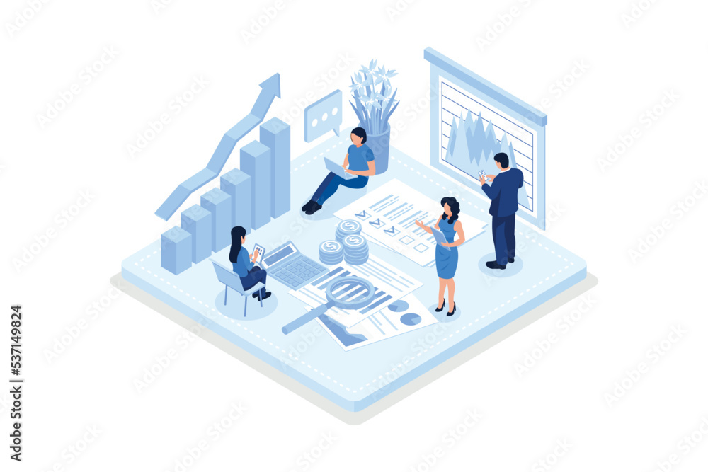 Obraz premium Financial audit business concept. Can use for web banner, infographics, hero images, isometric vector modern illustration