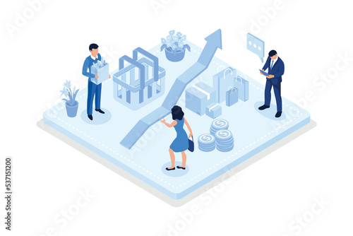 Inflation illustration set. Characters buying food in supermarket and worries about groceries rising price. Consumer price index growth and financial crisis concept. Vector illustration.