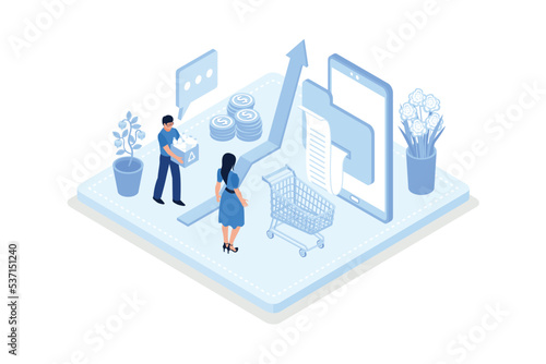 Inflation illustration set. Characters buying food in supermarket and worries about groceries rising price. Consumer price index growth and financial crisis concept. Vector illustration.