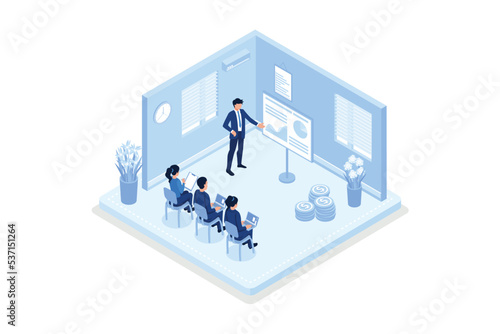 Business people, Characters working at office, isometric vector modern illustration