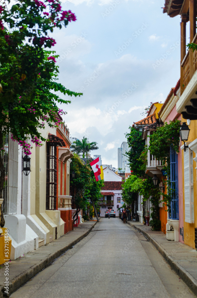 Portrait shot of traditional steet inside the walled city. cartagena, colombia