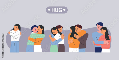 The two are hugging each other warmly. flat vector illustration.