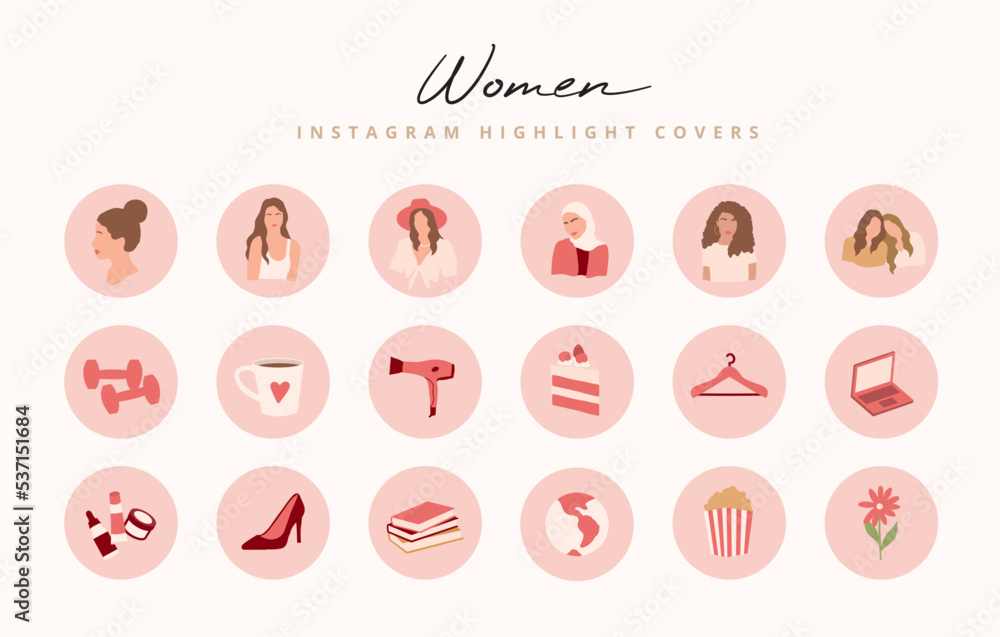 Girl Routine Icons Set of women's daily routine activities icons for instagram story ...