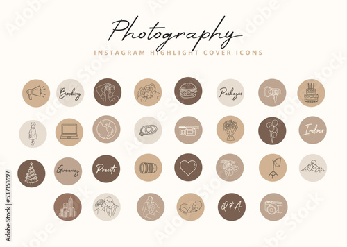 Set of photographer photography studio icons for instagram story highlight covers