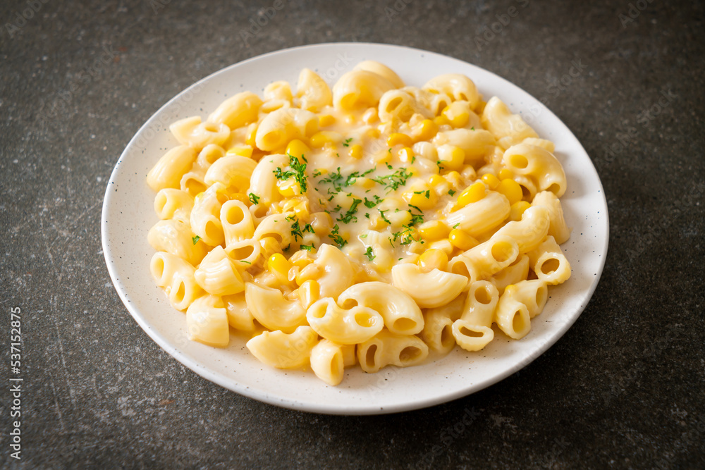 macaroni creamy corn cheese on plate macaroni creamy corn cheese on plate